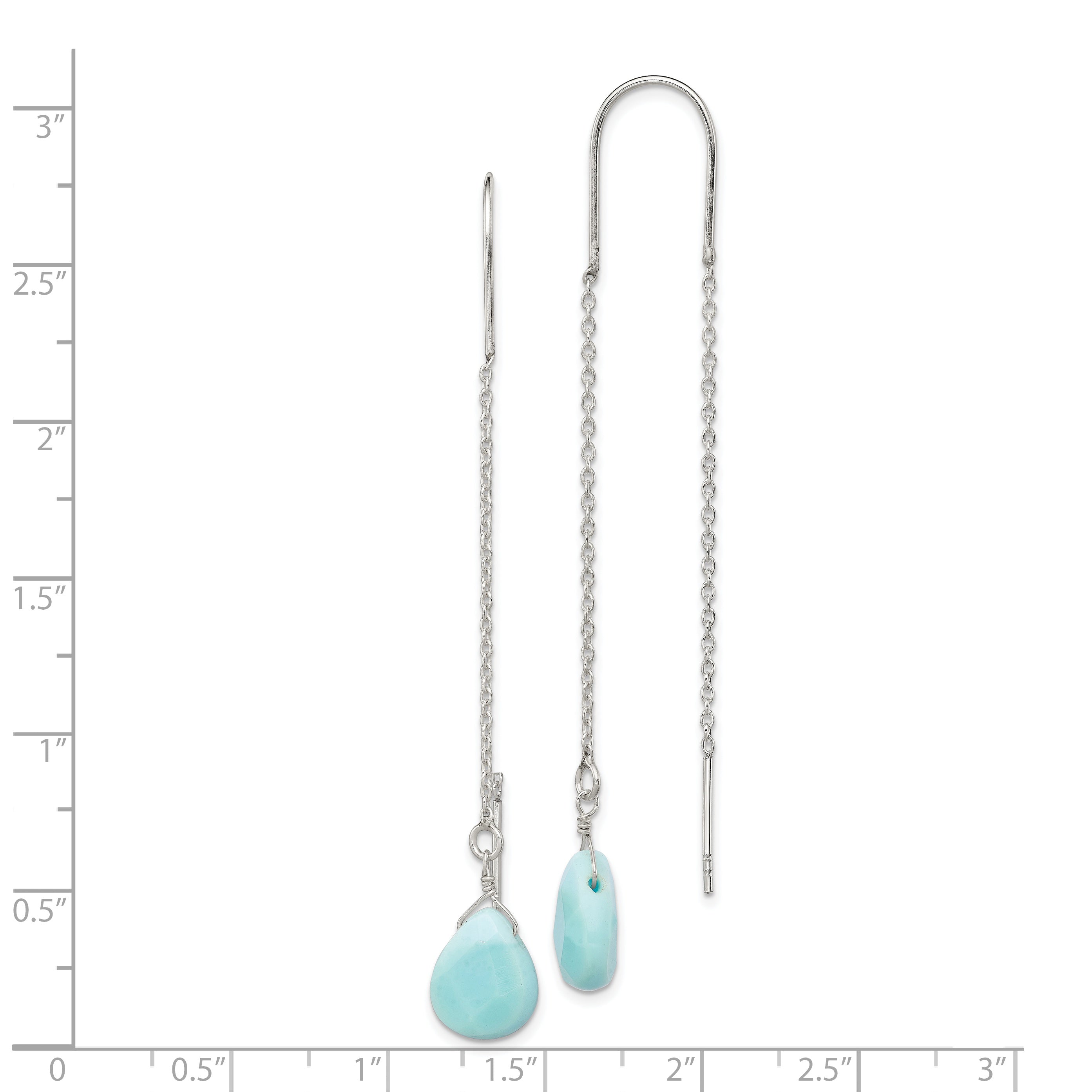 Sterling Silver Polished Blue Agate Teardrop Threader Earrings