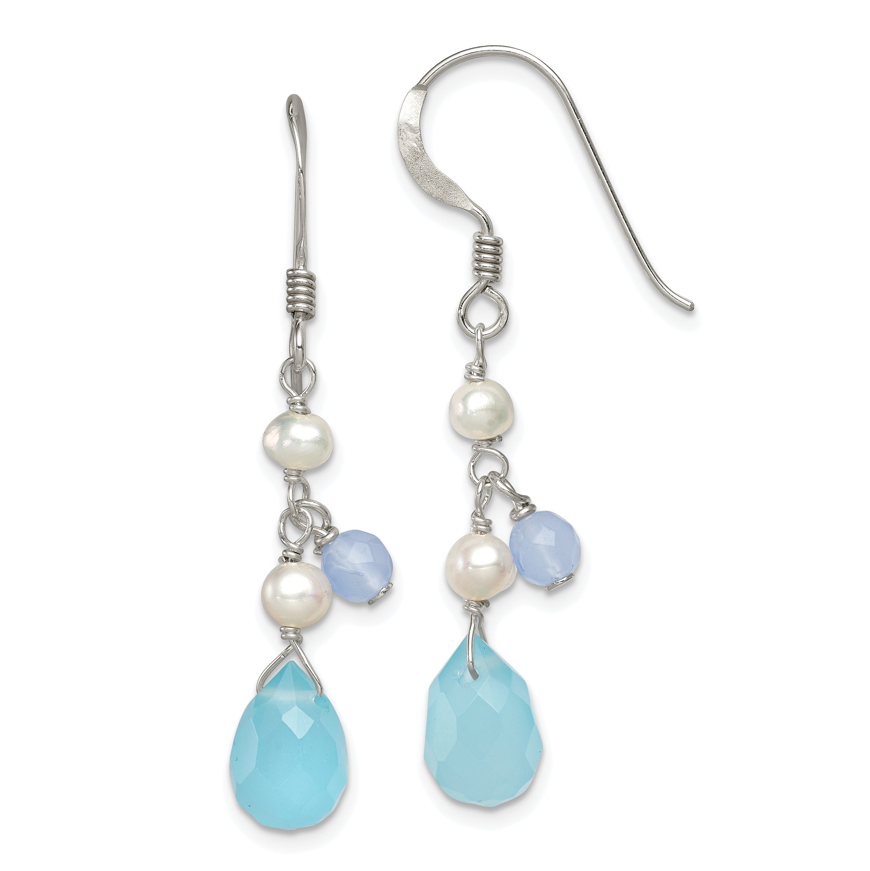 Sterling Silver Blue Topaz/Blue Agate/FW Cultured Pearl Earrings