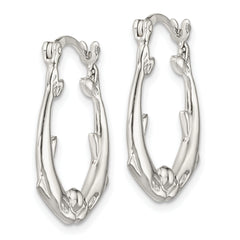 Sterling Silver Polished Dolphins Round Hoop Earrings