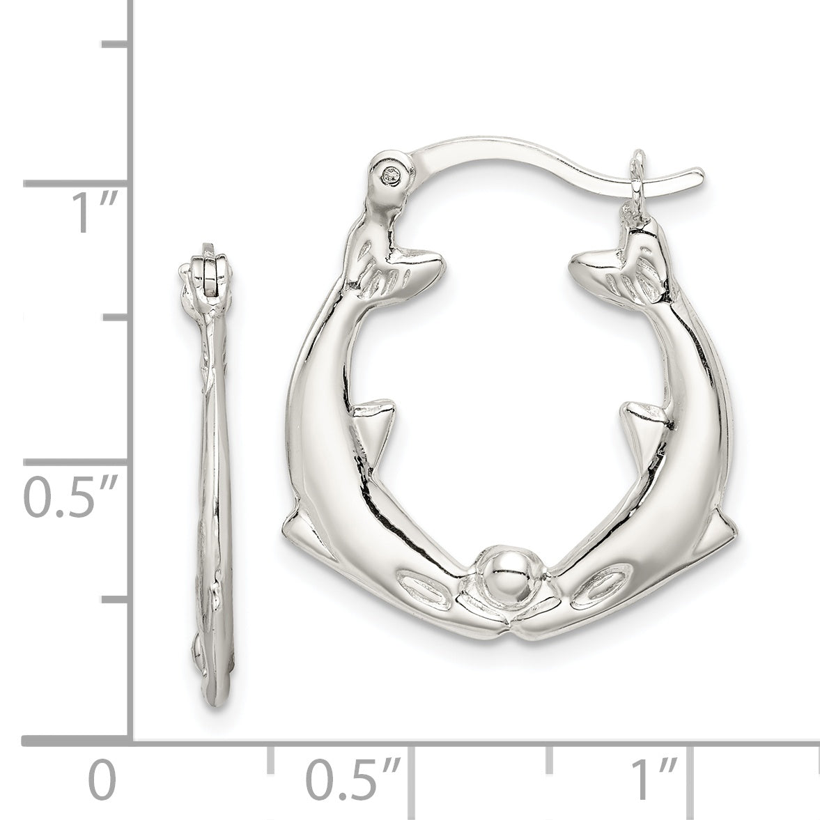 Sterling Silver Polished Dolphins Round Hoop Earrings