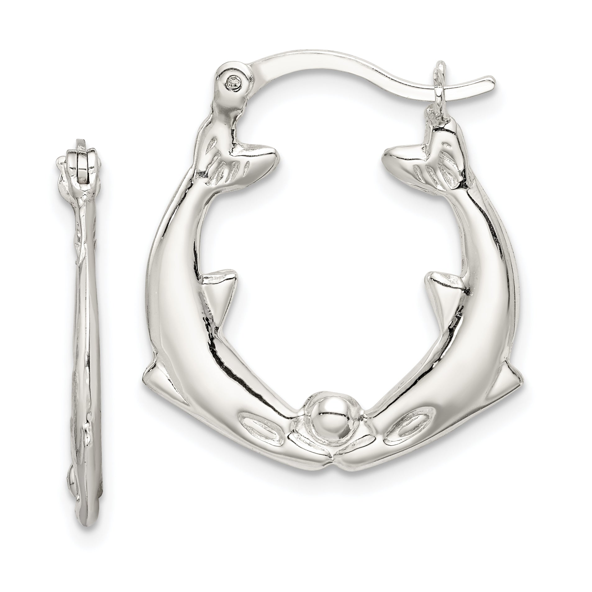 Sterling Silver Polished Dolphins Round Hoop Earrings