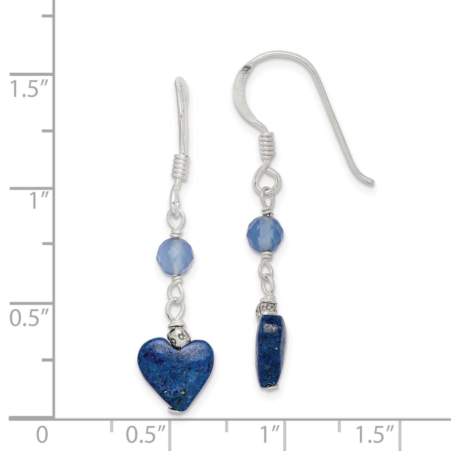 Sterling Silver Polished & Antiqued Blue Agate & Lapis Heart Dangle Earring