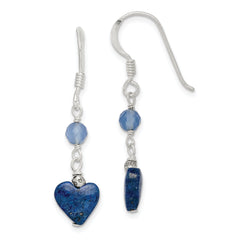 Sterling Silver Polished & Antiqued Blue Agate & Lapis Heart Dangle Earring