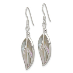 Sterling Silver Polished Mother of Pearl Leaf Dangle Earrings