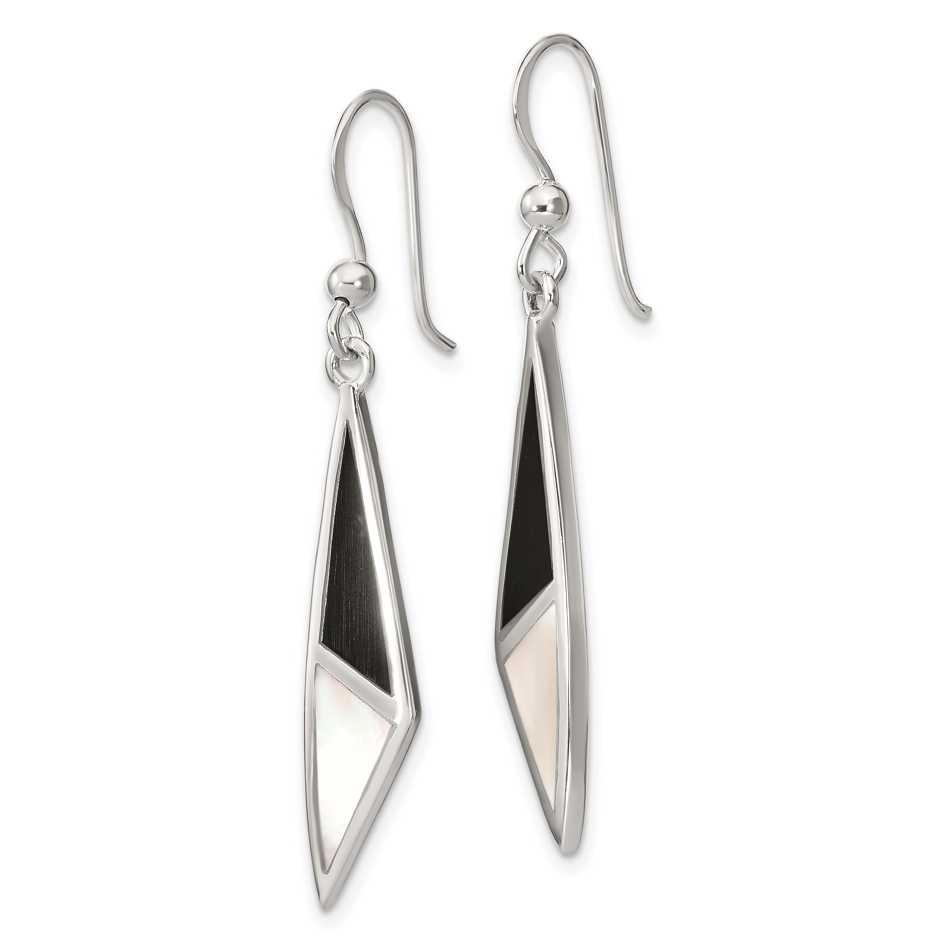 Sterling Silver Polished Onyx & Mother of Pearl Dangle Earrings