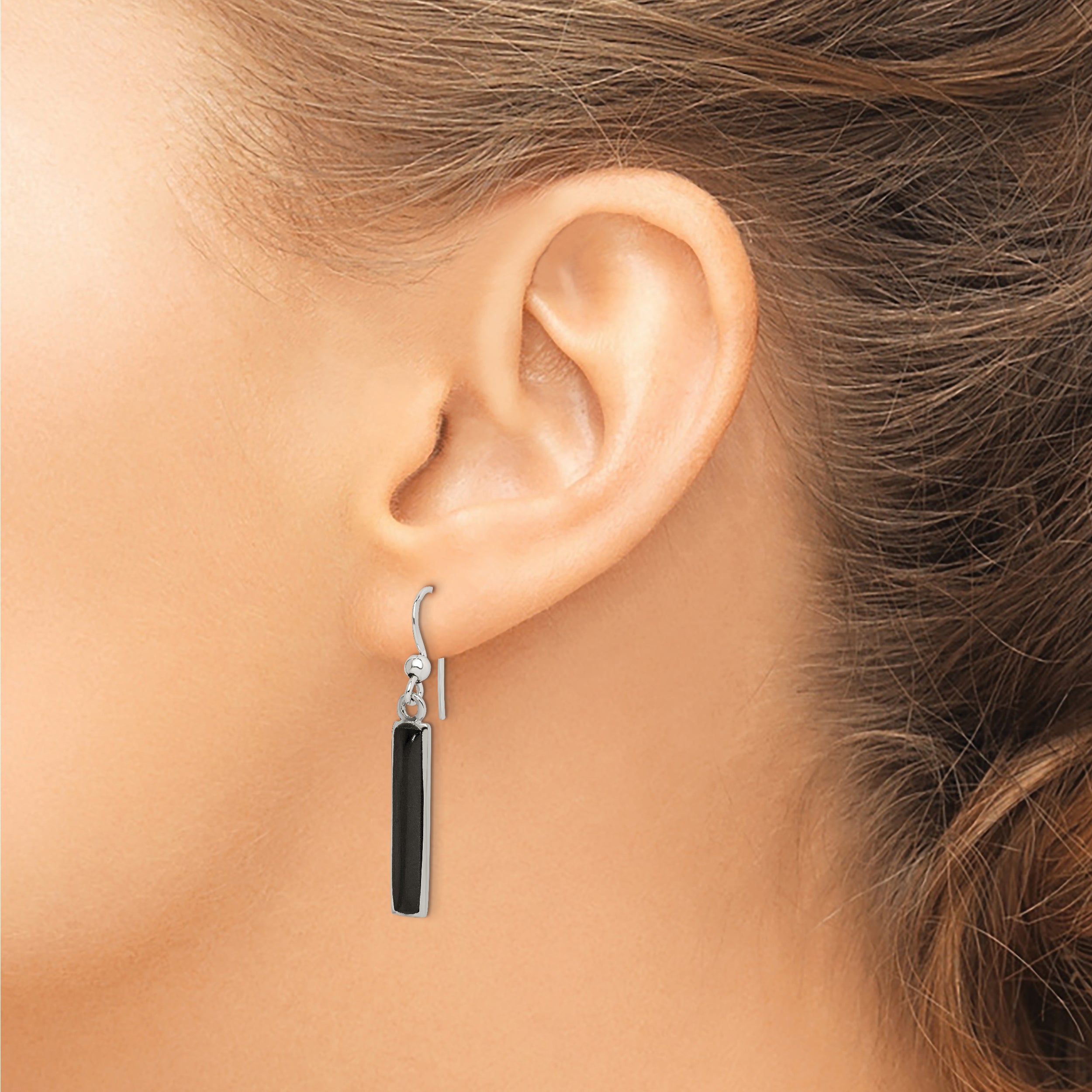 Sterling Silver Polished Onyx Bar Dangle Earrings