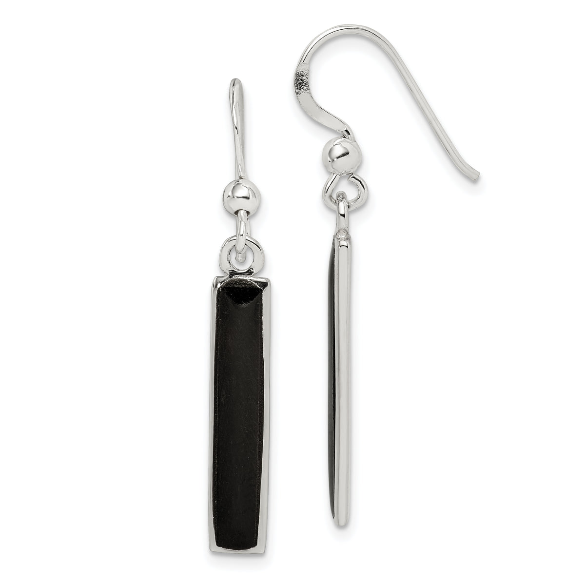 Sterling Silver Polished Onyx Bar Dangle Earrings