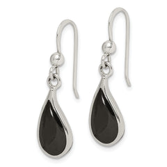 Sterling Silver Polished Curved Onyx Teardrop Dangle Earrings