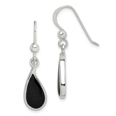 Sterling Silver Polished Curved Onyx Teardrop Dangle Earrings