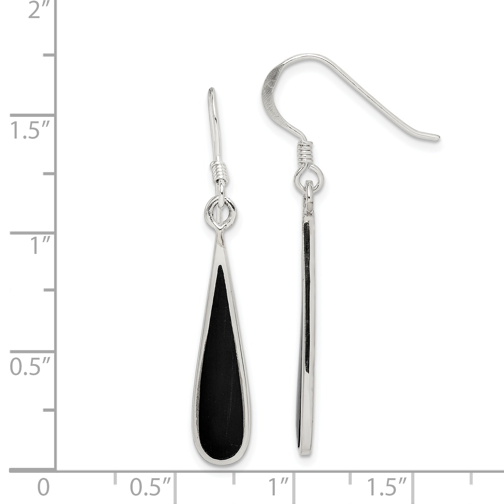 Sterling Silver Polished Onyx Teardrop Dangle Earrings