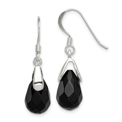 Sterling Silver Polished Faceted Onyx Teardrop Dangle Earrings