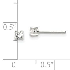 Sterling Silver 3mm Round Basket Set CZ Stud Earrings