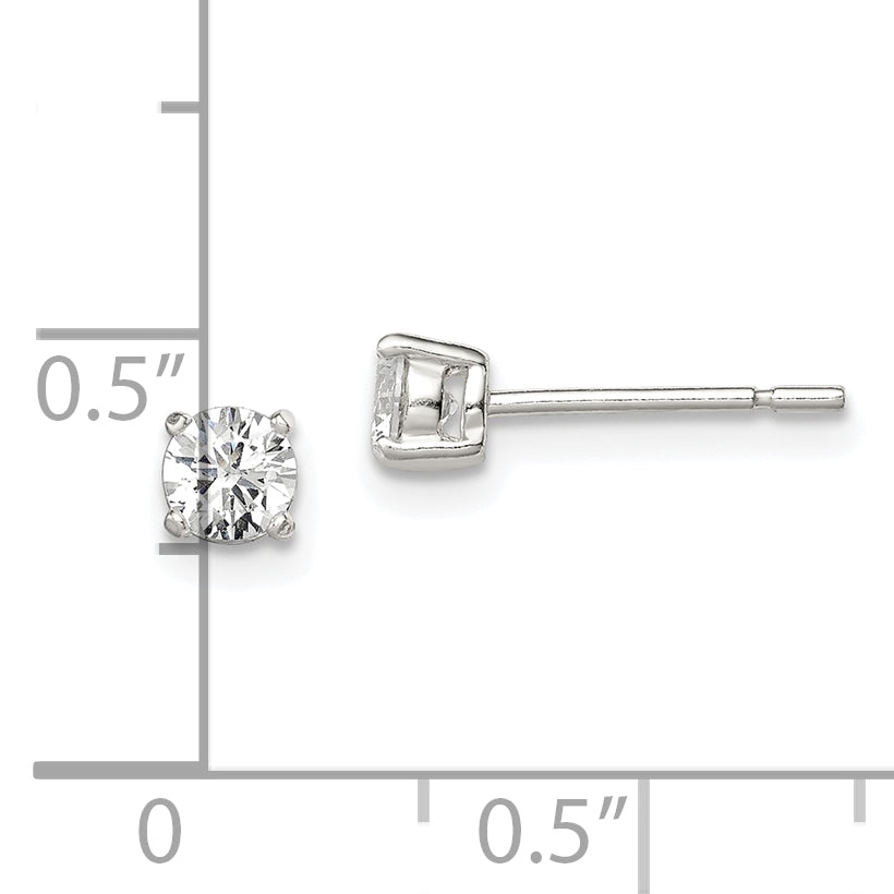 Sterling Silver 4mm Round Basket Set CZ Stud Earrings