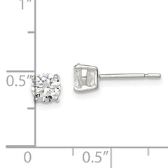 Sterling Silver 5mm Round Basket Set CZ Stud Earrings