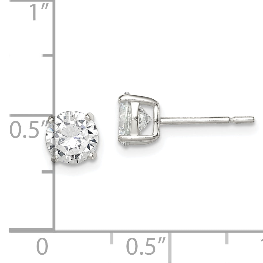 Sterling Silver 6mm Round Basket Set CZ Stud Earrings