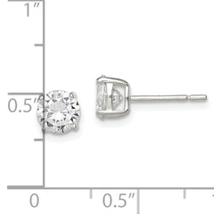 Sterling Silver 6mm Round Basket Set CZ Stud Earrings