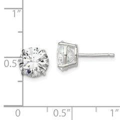 Sterling Silver 8mm Round Basket Set CZ Stud Earrings