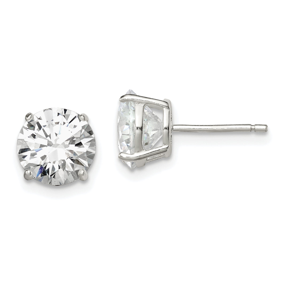 Sterling Silver 8mm Round Basket Set CZ Stud Earrings