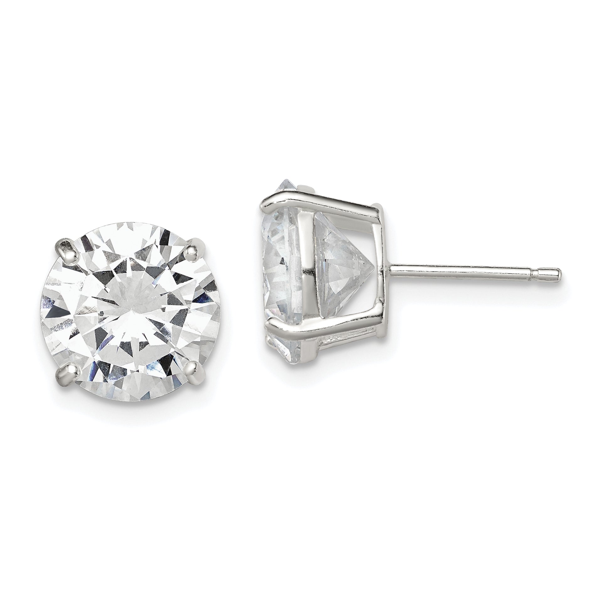 Sterling Silver 10mm Round Basket Set CZ Stud Earrings