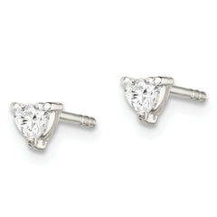 Sterling Silver 3mm Heart Basket Set CZ Stud Earrings