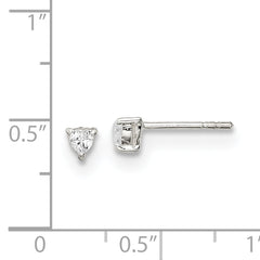 Sterling Silver 3mm Heart Basket Set CZ Stud Earrings