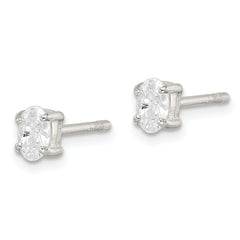 Sterling Silver 3x5mm Oval Basket Set CZ Stud Earrings