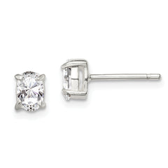 Sterling Silver 4x6mm Oval Basket Set CZ Stud Earrings