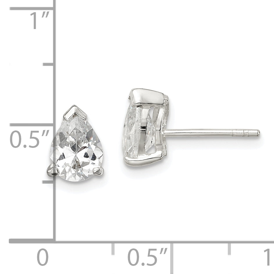 Sterling Silver Polished 5x7mm Pear Basket Set CZ Stud Earrings