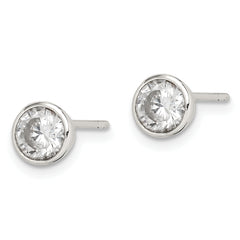 Sterling Silver Polished 5mm Round CZ Bezel Set Stud Earrings