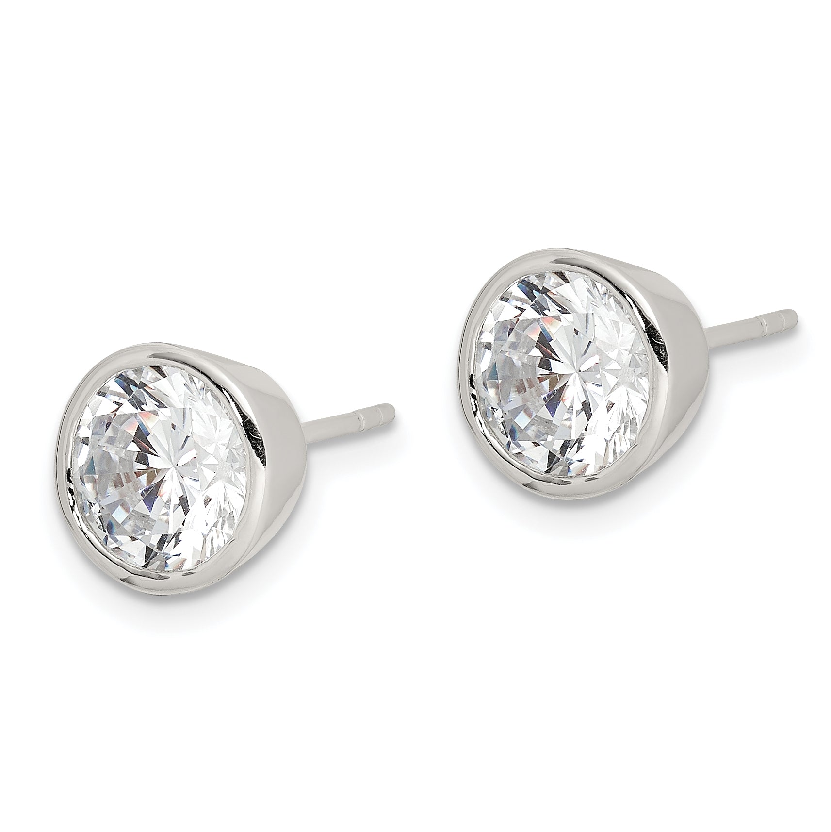 Sterling Silver Polished 7mm Round CZ Bezel Set Stud Earrings