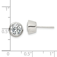 Sterling Silver Polished 7mm Round CZ Bezel Set Stud Earrings