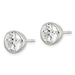 Sterling Silver Polished 8mm Round CZ Bezel Set Stud Earrings