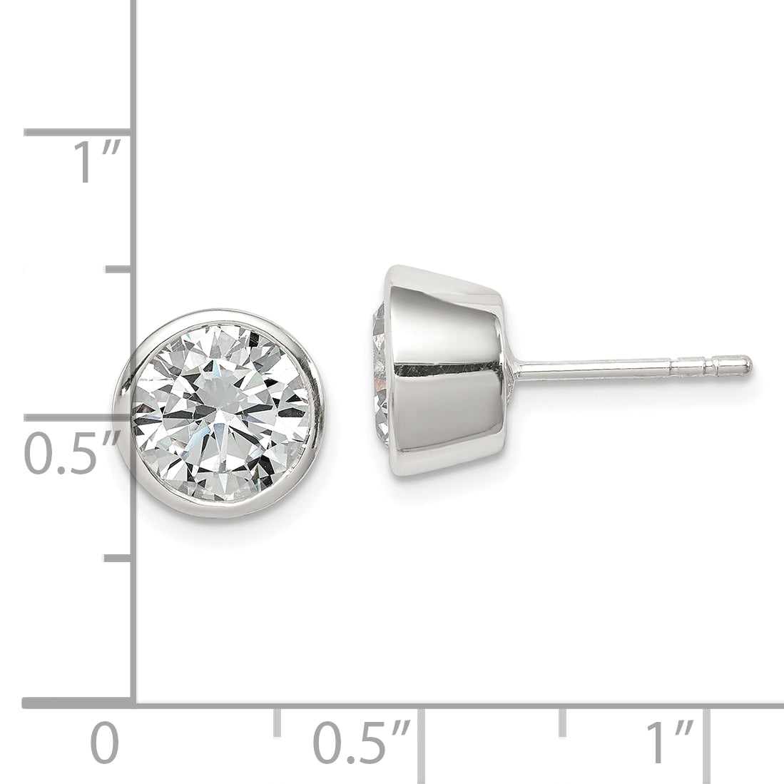 Sterling Silver Polished 8mm Round CZ Bezel Set Stud Earrings