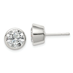 Sterling Silver Polished 8mm Round CZ Bezel Set Stud Earrings