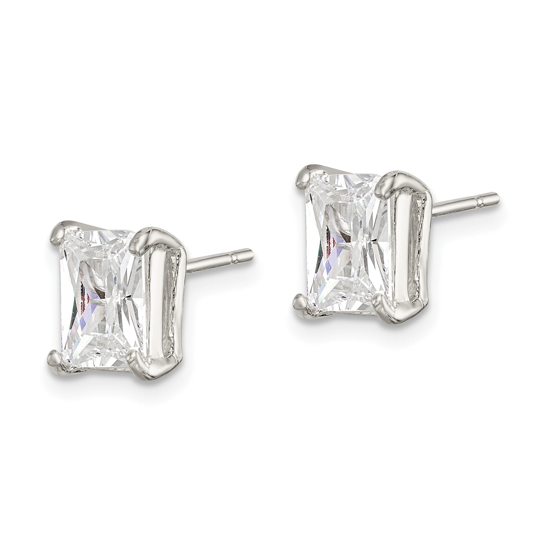 Sterling Silver Polished Emerald-cut 7x5mm CZ Stud Earrings