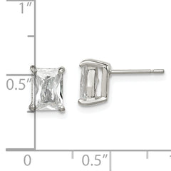 Sterling Silver Polished Emerald-cut 7x5mm CZ Stud Earrings