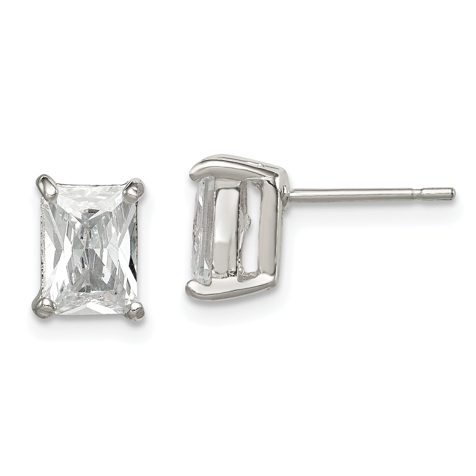 Sterling Silver Polished Emerald-cut 7x5mm CZ Stud Earrings