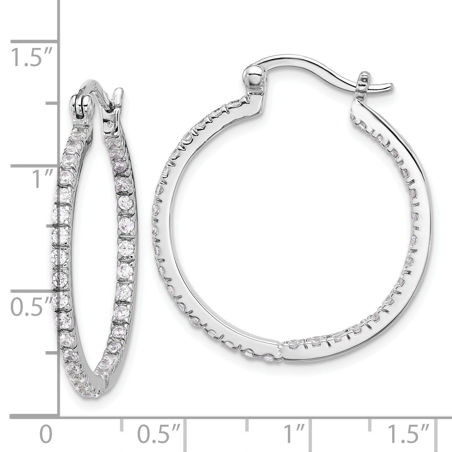 Sterling Silver Rhodium-plated CZ IN/OUT Hoop Earrings