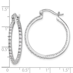 Sterling Silver Rhodium-plated CZ IN/OUT Hoop Earrings