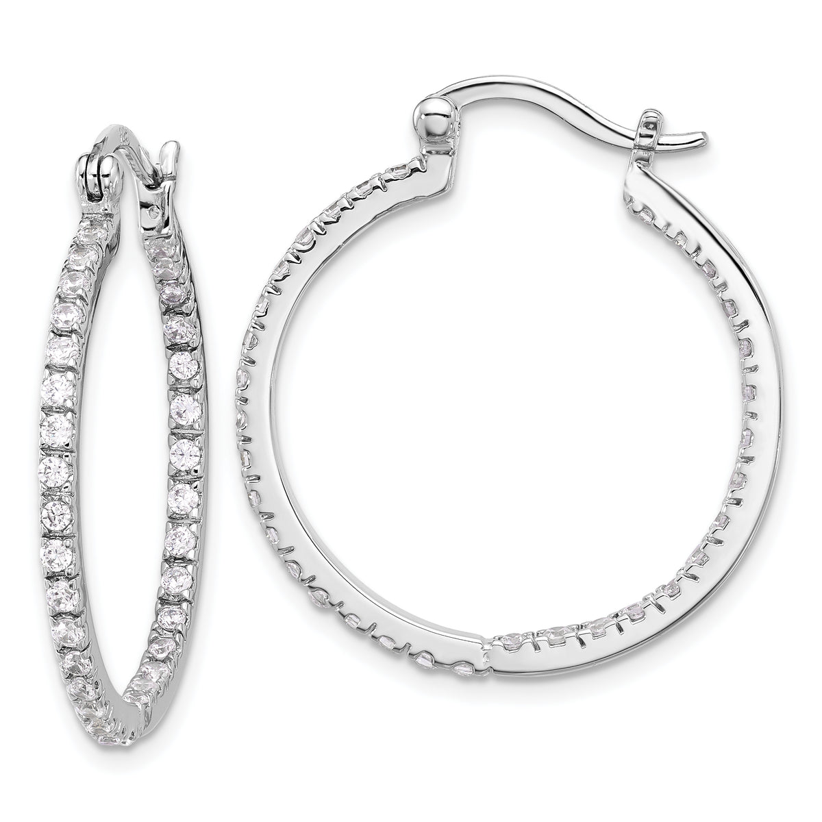 Sterling Silver Rhodium-plated CZ IN/OUT Hoop Earrings