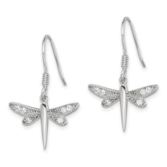 Sterling Silver Rhodium-plated Polished CZ Dragonfly Earrings