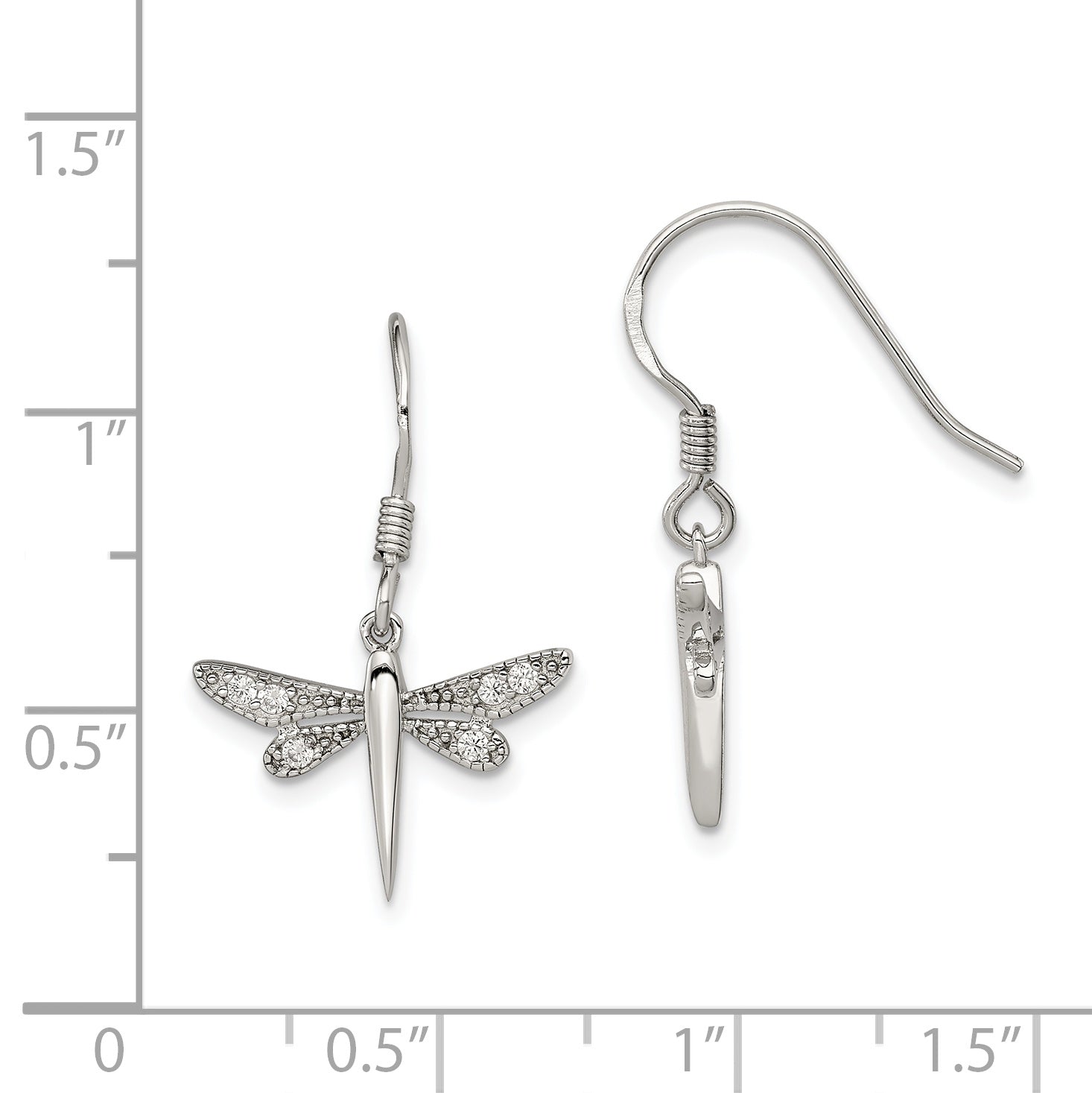 Sterling Silver Rhodium-plated Polished CZ Dragonfly Earrings