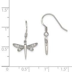 Sterling Silver Rhodium-plated Polished CZ Dragonfly Earrings