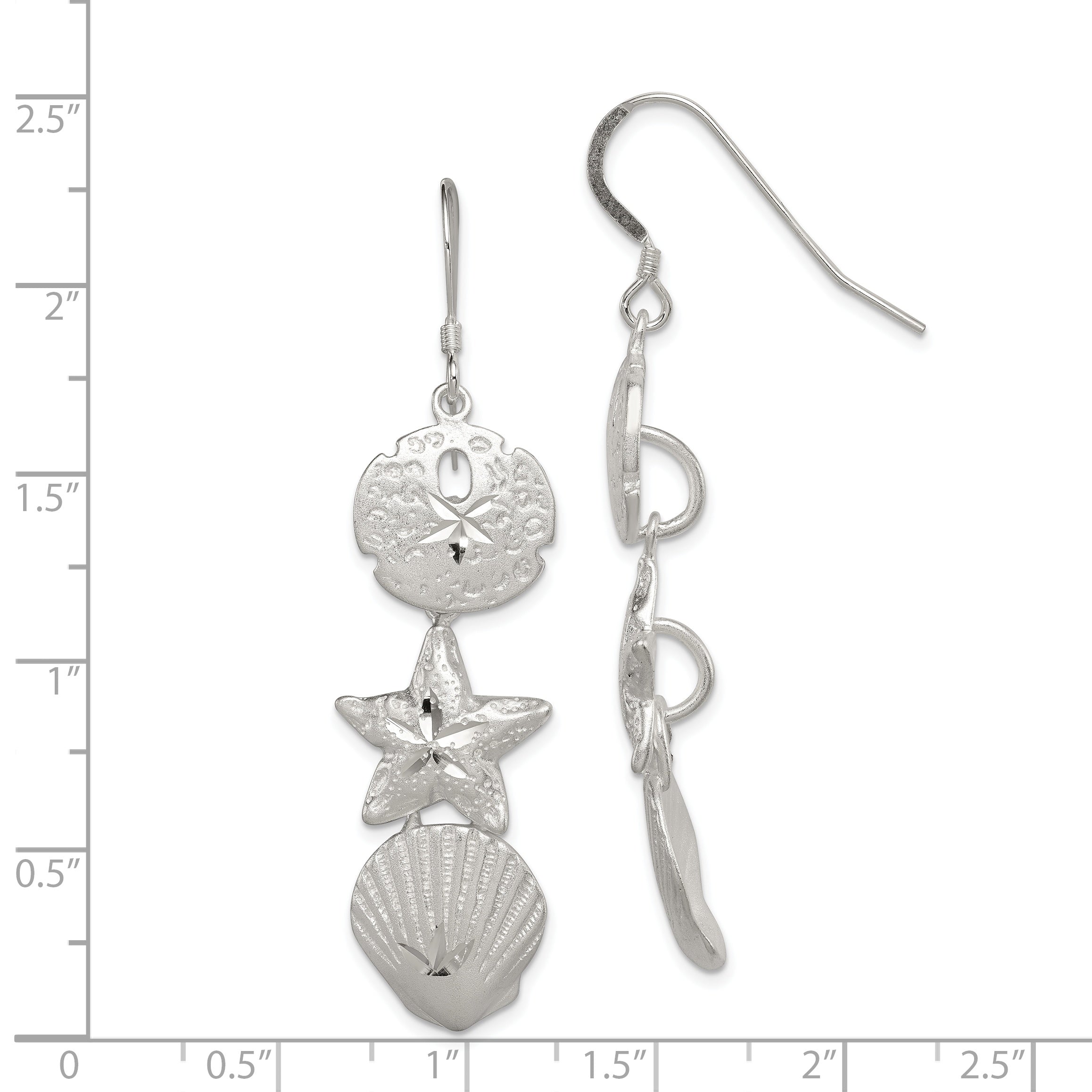 Sterling Silver Sand Dollar, Starfish and Shell Earrings