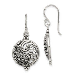 Sterling Silver Polished & Antiqued Filigree Yin and Yang Dangle Earrings