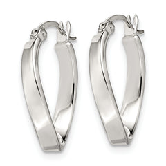 Sterling Silver Polished & Twisted Oval Hoop Earrings