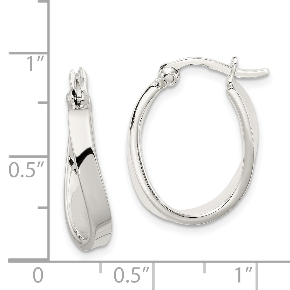 Sterling Silver Polished & Twisted Oval Hoop Earrings