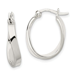 Sterling Silver Polished & Twisted Oval Hoop Earrings