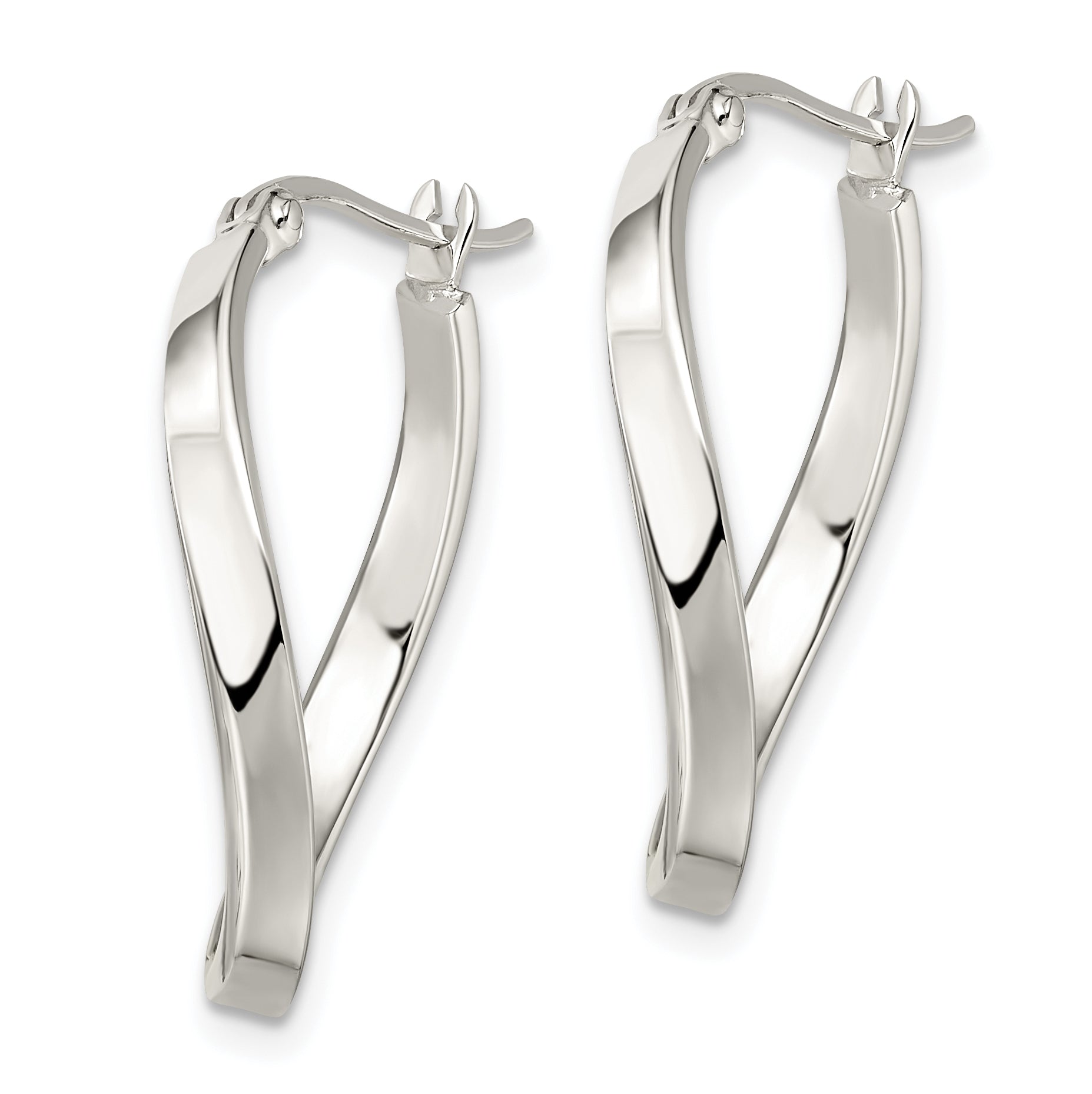 Sterling Silver Polished & Twisted Oval Hoop Earrings