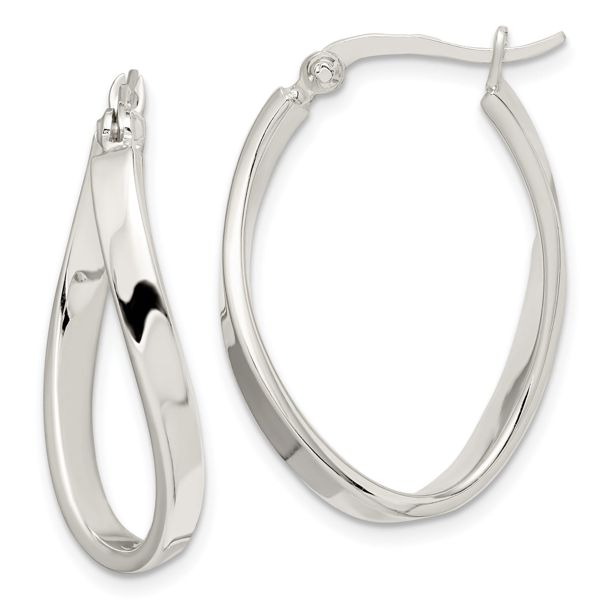 Sterling Silver Polished & Twisted Oval Hoop Earrings